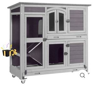 lot 4038 image: Aivituvin 2-Story Rabbit Hutch AIR06-C, Bunny Cage on Wheels, 8.32 ft - Gray Rabbit Hutch