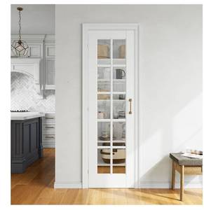 lot 4044 image: 24 x 80 Clear Glass French Interior Door Slab, 10-Lite Glass Pantry Door for Bathroom Laundry Closet Pocket, Solid Core Pre-Assembled Panel Without Hardware, White