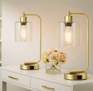 lot 2303 image: Curved Arch Design Touch Control Table Lamp with Dual USB Ports, Dimmable (Set of 2)