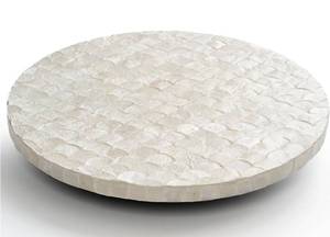 lot 2313 image: Capiz Lazy Susan, Decorative Lazy Susan Turntable Centerpiece for Dining Table, Kitchen Counter, Round Mother of Pearl Capiz Shells Spinning Tray for Countertop & Tabletop (White)