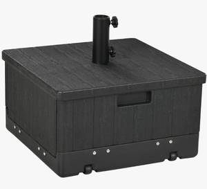 lot 2317 image: Outsunny 3-In-1 Outdoor Umbrella Base, Coffee End Table, Flower Box Planter, 175Lbs Capacity Patio Umbrella Stand Table With Wheels And Handles, Black