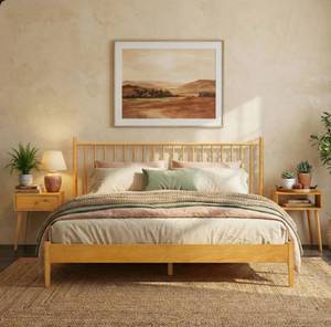lot 2318 image: Inno Solid Wood Bed Frame with Spindle Headboard and Silent Slats, 1000 lb Capacity