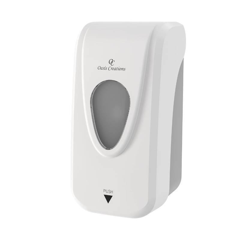 lot 2007 image: Oasis Creations Manual Soap and Hand Sanitizer Dispenser, SoapLotionGel, Wall Mount, 1000ml33oz. Commercial or Residential - White Retail $24.09