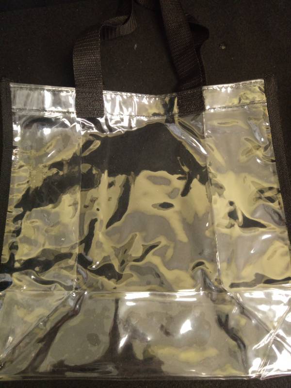lot 2017 image: Clear Vinyl Storage Bag with Black Straps - Retail $15