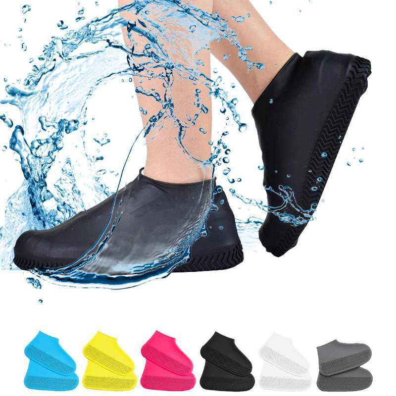 lot 2115 image: VBoo Waterproof Shoe Covers, Non-Slip Water Resistant Overshoes Silicone Rubber Rain Shoe Cover Outdoor cycling Protectors apply to Men, Women, Kids (Large, Black) - Retail $10