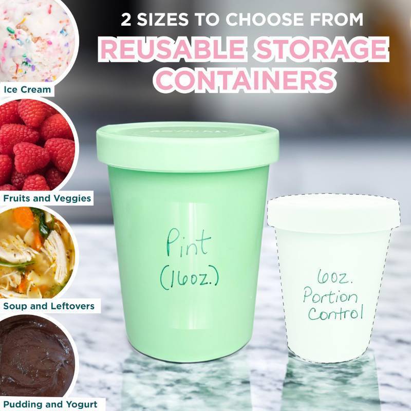 lot 2030 image: Pint Ice Cream Container for Homemade Ice Cream (16oz. Each), Airtight, Reusable Freezer Storage Container with LidOrange wYellow lid - Retail $11