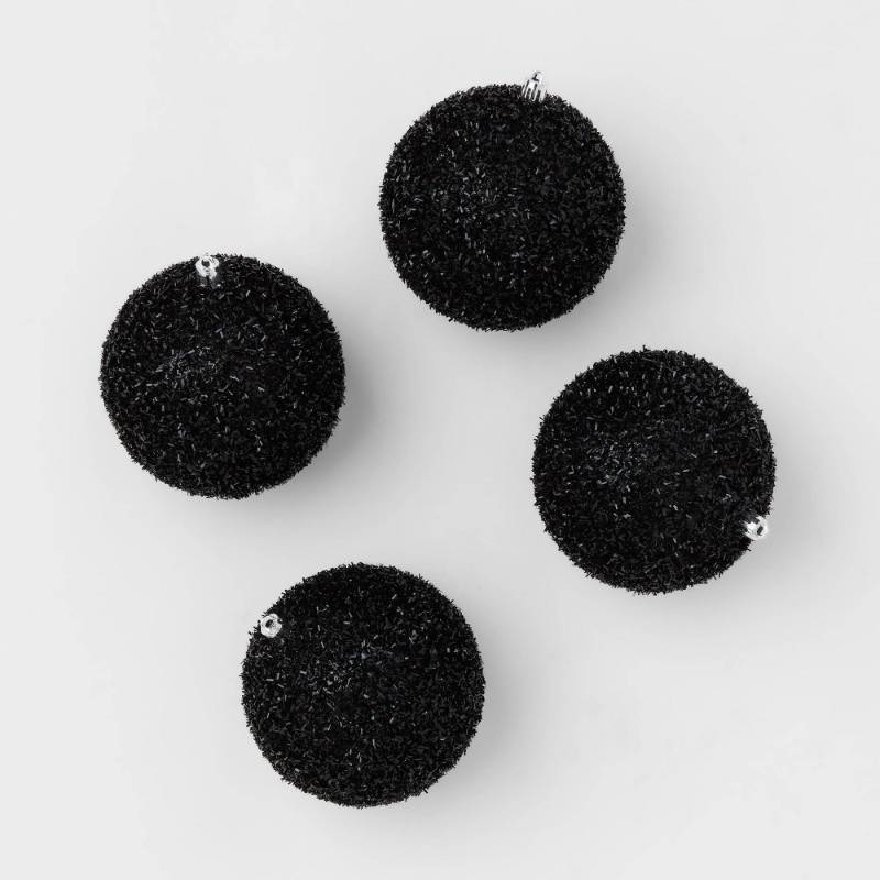 lot 2033 image: 9pc Tinsel Ball Christmas Tree Ornament Set Black - Wondershop�� Shatter-Resistant Holiday Decor, Indoor Use - Retail $15