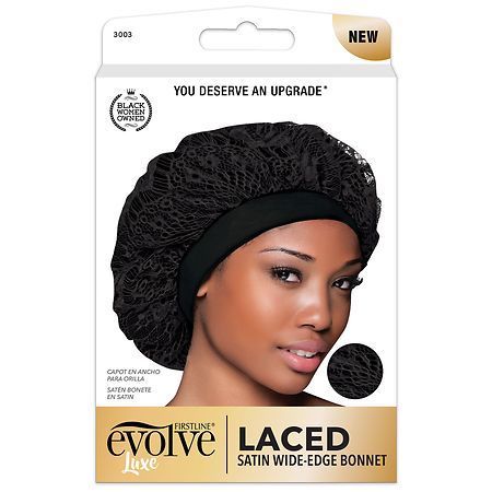 lot 2109 image: Firstline Evolve Luxe Black Laced Satin Wide-Edge Bonnet 1 ea - Retail $17