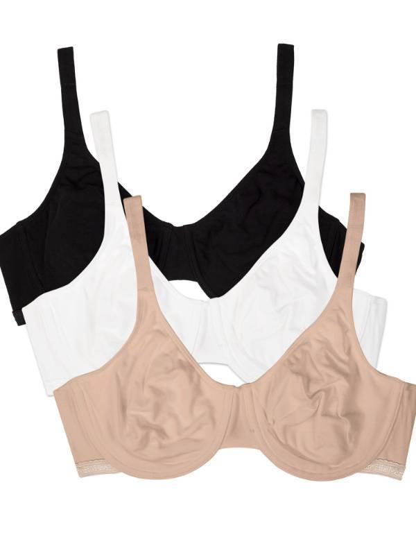 lot 2110 image: Fruit of the Loom Womens Unlined Underwire Bra-Cotton & Spandex Blend for Natural Shape and Flexibility, Black HUESandWhite 86CK, 38DD - Retail $28