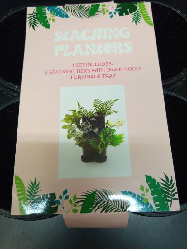 lot 2048 image: Stacking Planters Set with Drainage Tray - Retail $15