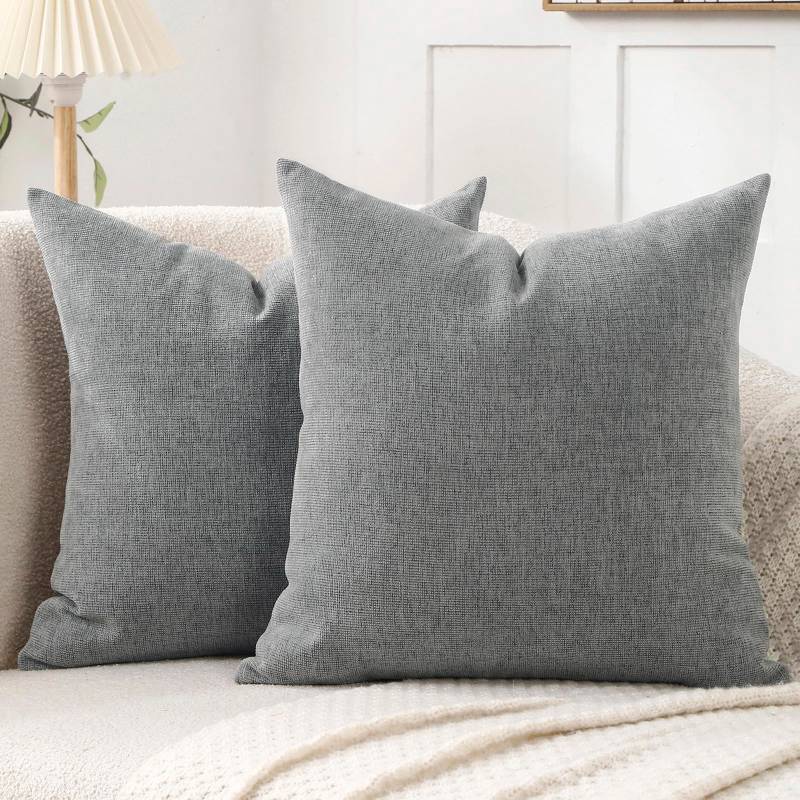 lot 2059 image: Jepeak 24x24 Inch Decorative Chenille Throw Pillow Covers, Pack of 2 Cozy Concise Pillow Cases Soft Farmhouse Modern Square Cushion Covers for Sofa Couch Bed Living Room Home Decor, Gray - Retail $22