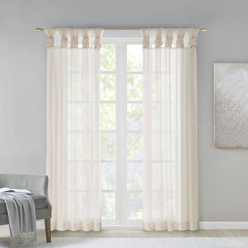 lot 2045 image: Madison Park Ceres Twisted Tab Voile Sheer Window Pair in Ivory 84  Panel - Retail $93