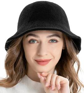 lot 2126 image: ZLYC Womens Winter Wool Bucket Hats Warm Solid Fedora (Black) - Retail $15