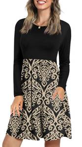 lot 2156 image: LONGYUAN Women Fall Long Sleeve Dresses Homecoming Casual Loose Fit Swing Tunic Dress Fl M - Retail $26
