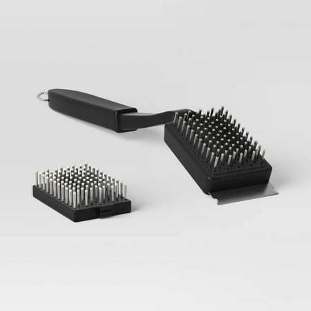 lot 1147 image: Tough Grill 2pc Brush Black - Room Essentials Stainless Steel Bristle, Polypropylene Handle, No Assembly Required - Retail $30