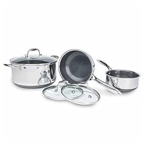 HexClad Hybrid Cookware 6 Piece Pot Set - 2  3  and 8 Qt Saucepans with Glass Lids - Retail: $449