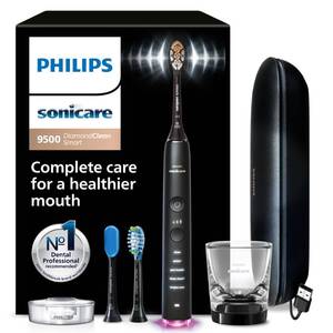 lot 1059 image: Philips Sonicare DiamondClean Smart 9500 Electric Toothbrush - Sonic Toothbrush with App, Pressure Sensor,  Replacement Reminder, USB Charging Travel Case, Black, Model HX992311Includes Wand, Case, Charger  & Glass.  - Retail $280