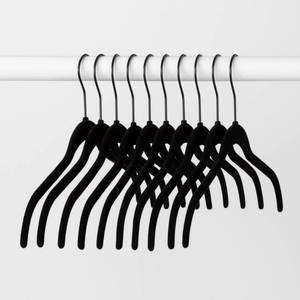 lot 1078 image: 10ct Shirt Flocked Hangers - Black - Brightroom Velvet Clothes Hangers, Adult Use, Plastic & Felt, 1-Year Warranty - Retail $19