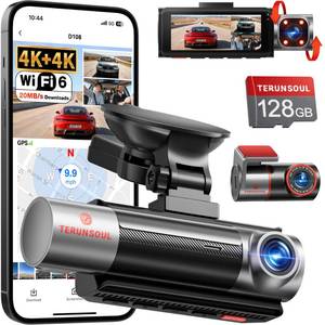 lot 1115 image: 4K4K1080P Dash Cam Front and Rear with Cabin, Free 128GB Card Included, WIFI6 - up to 20MBs, IR Night Vision, Built-in GPS, G-Sensor, 24H Parking Mode - Retail $117