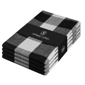lot 1117 image: Softopia Cotton Black Buffalo Plaid Kitchen Dish Towels, 2 Pack, 100% Cotton, 20x20 Inches, Super Absorbent, Quick Dry, Soft, Durable, Dish Drying & Cleaning Towels with Hanging Loop, Black & White - Retail $17