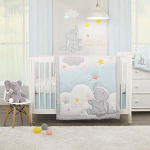 lot 1119 image: Disney Baby Dumbo - Shine Bright Little Star Nursery Crib Bedding Set - 3pc - Retail $190