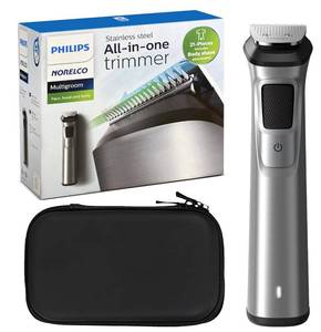 lot 1089 image: PHILIPS Multi Groomer 8000 Series, 21 Piece Grooming Kit, Beard Trimmer for Men, All-in-One Precision Trimmer for Face, Head, and Body - Retail $70