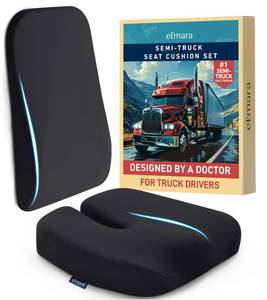 lot 1156 image: Elmara Doctor-Designed Semi-Truck Seat Cushion for Truck Driver �� The Ultimate Comfort Solution for Long-Haul Drivers �� Trucker Seat Cushion & Back Support �� 2-Piece Ergonomic Set (Black) - Retail $70