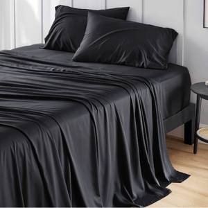 lot 1188 image: Bedsure Queen Size Bed Sheets, Cooling Sheets, Rayon Derived from Bamboo, PureWoven, Breathable & Soft, Deep Pocket Up to 16 Inches, Hotel Luxury Silky Bedding for Hot Sleepers, Black - Retail $86