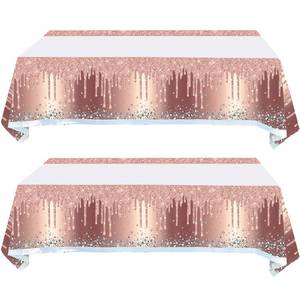 lot 1199 image: HJFZLY 2Pcs Pink Rose Gold Birthday Tablecloth and Table Cover for Girls and Women (71in x 42in) - Retail $10