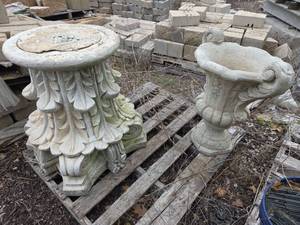 lot 24936 image: Set of 2 Classical Stone Garden Water Fountain with Acanthus Leaf Designs