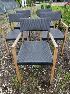 lot 24959 image: Set of 5 Teak Wood and Wicker Outdoor Dining Chairs&nbsp