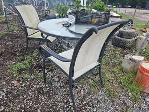 lot 24964 image: 3-Piece Outdoor Patio Dining Set with Glass Table and Sling Chairs