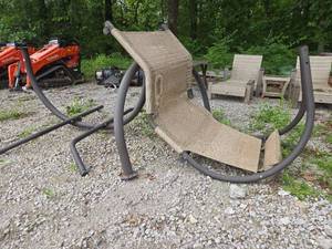 lot 24977 image: Outdoor Patio Rocking Chair with Tan Fabric Sling Seat
