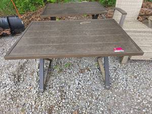 lot 24979 image: Outdoor Patio Dining Table with Metal Legs - Set of 2