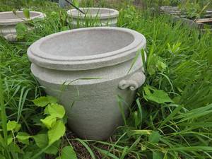 lot 24994 image: Lot of 2 Large Concrete Garden Planter with Decorative Handles