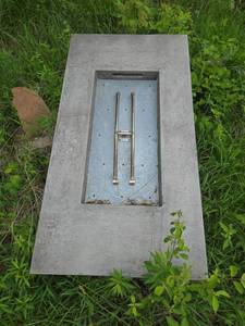 lot 24997 image: Concrete Outdoor Fire Pit Table with Gas Burner System