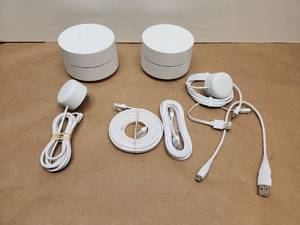 lot 40 image: Google Wifi Mesh Router System 2-Pack with Cables