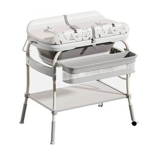 lot 171303 image: Retails for $120 PandaEar 2-in-1 Baby Bathtub & Changing Table, Adjustable Height Folding Diaper Station Waterproof Pad with Storage Rack & Wheels, Baby Bath Tub with Thermometer