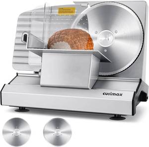 lot 271375 image: Retails for $129 Meat Slicer,CUSIMAX Electric Deli Meat Slicer with 2 Removable 8.7Stainless Steel Blades,Removable Food Carriage,1-20mm Adjustable Thickness Food Slicer for Home,Easy for Cut Meat,Cheese,Bread