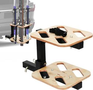 lot 290812 image: Retails for $189 Lightweight Folding Hitch Ski Rack with Wooden Surface, Holds 4 Pairs of Skis, Compact Design with Easy Tilt Access, Fits 2 Hitch Receiver, Durable and Stylish Ski Accessories for Car