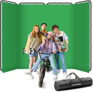 lot 371278 image: Retails for $120 7.87ft x 13.12ft Green Screen Backdrop with Stand,Zyernar Large Green Collapsible Backdrop with Stand foror Photo Studio Video Shooting,YouTube Tutorials and Real-Time Videos, Streaming Games,Stage