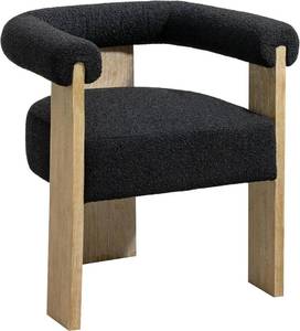 lot 131315 image: Retails for $383 2 Pack Meridian Furniture 566Black-C Barrel Collection Mid-Century Modern Dining Chair with Solid Wood Natural Finish, Rich Black Boucle Fabric, 27.5 W x 24 D x 28 H, Black