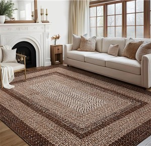 lot 211470 image: Retails for $140 Garvee Bordered Brown 10x13 Boho Printed Washable Rug, Modern Braided Low Pile