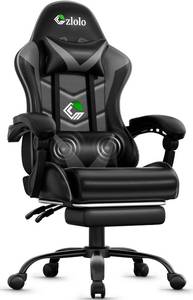 lot 231455 image: Czlolo Gaming Chair with Footrest Racing Style Lumbar Support Massager Video Game Chair with Metal Legs, High Back Reclining Gamer Chair with Headrest, 360  Swivel Office Computer Desk Chair (Gray)