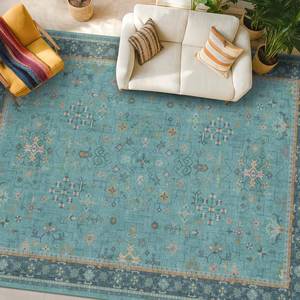 lot 301451 image: Retails for $130 Boho 8x10 Large Teal Green Rugs for Living Room - Vibrant Turquoise Rug for Bedroom under Bed, Dining Room under Kitchen Table, Washable Soft Non Slip Unique Aqua Colorful Indoor D cor teal area rug