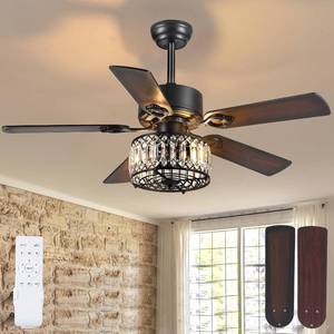 lot 442019 image: Retails for $110 Kviflon Farmhouse Crystal Ceiling Fans with Lights and Remote, 48 Inch Chandelier Ceiling Fans, Black Fandelier Ceiling Fan for Bedroom Living Room, Quiet DC Motor, Reversible, Bulb not Included
