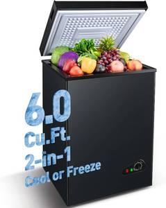 lot 142145 image: Retails for $240 Anypro Chest Freezer 6.0 Cu.Ft, FreeStanding Top Door Compact Small Deep Mini Freezer with 2 Removable Baskets, 7 Adjustable Temperatures for Garage Dorm Apartment RV Kitchen Business, Black