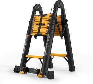 lot 231476 image: Retails for $225 SINMEIRUN Telescoping Ladder, 20.3 FT, A Frame, Aluminum Extension Ladder, 330 lbs Capacity, Collapsible Multi-Purpose Ladder for Home, Roof and RV Yellow