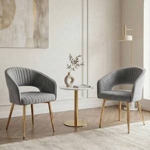 lot 442031 image: Retails for $180 Hyfirm Grey Velvet Dining Chairs Set of 2, Modern Dining Room Chairs with Hollow Back and Gold Legs, Upholstered Accent Kitchen Chairs for Living RoomReceptionRestaurant