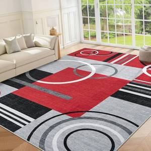 lot 491886 image: Retails for $140 GarveeHome Large Area Rug 10x13 Washable Rug for Living Room Abstract Circle Rugs Non Slip Low Pile Soft Rug Stain Resistant Carpet for Bedroom Home Decor, Red